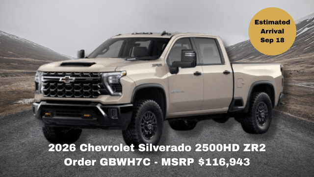 2026 Chevrolet Silverado 1500 RST truck on road, MSRP $86,513, arrival June 30.
