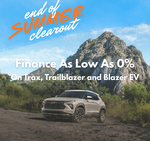 White SUV in nature with "End of Summer Clearout" text, offering 0% financing on select models.