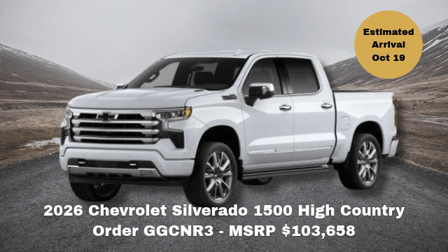 2026 Chevrolet Silverado 1500 RST truck on road, MSRP $86,513, arrival June 30.